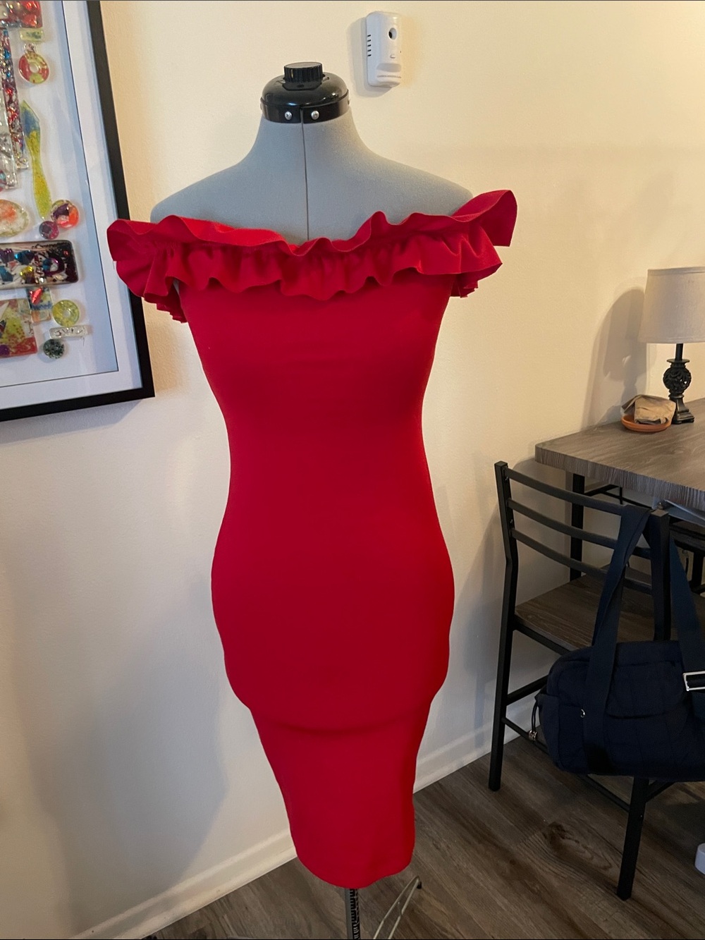Zara Red One-Shoulder Ruffle Bodycon Dress